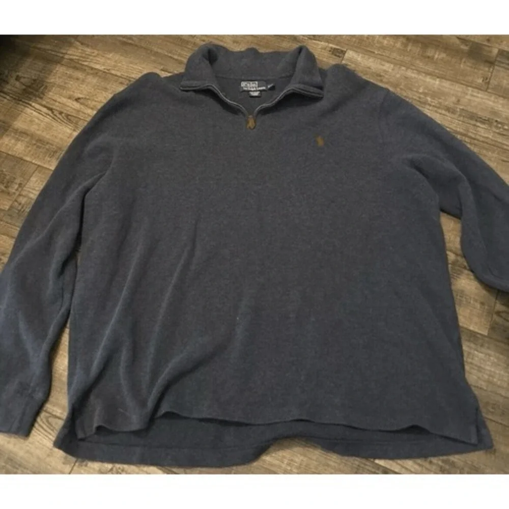 Polo Ralph Lauren Mens XXL Pullover 1/4 Zip 100% Cotton Knit Sweater Gray - Picture 1 of 7